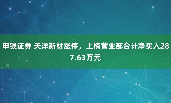 申银证券 天洋新材涨停，上榜营业部合计净买入287.63万元